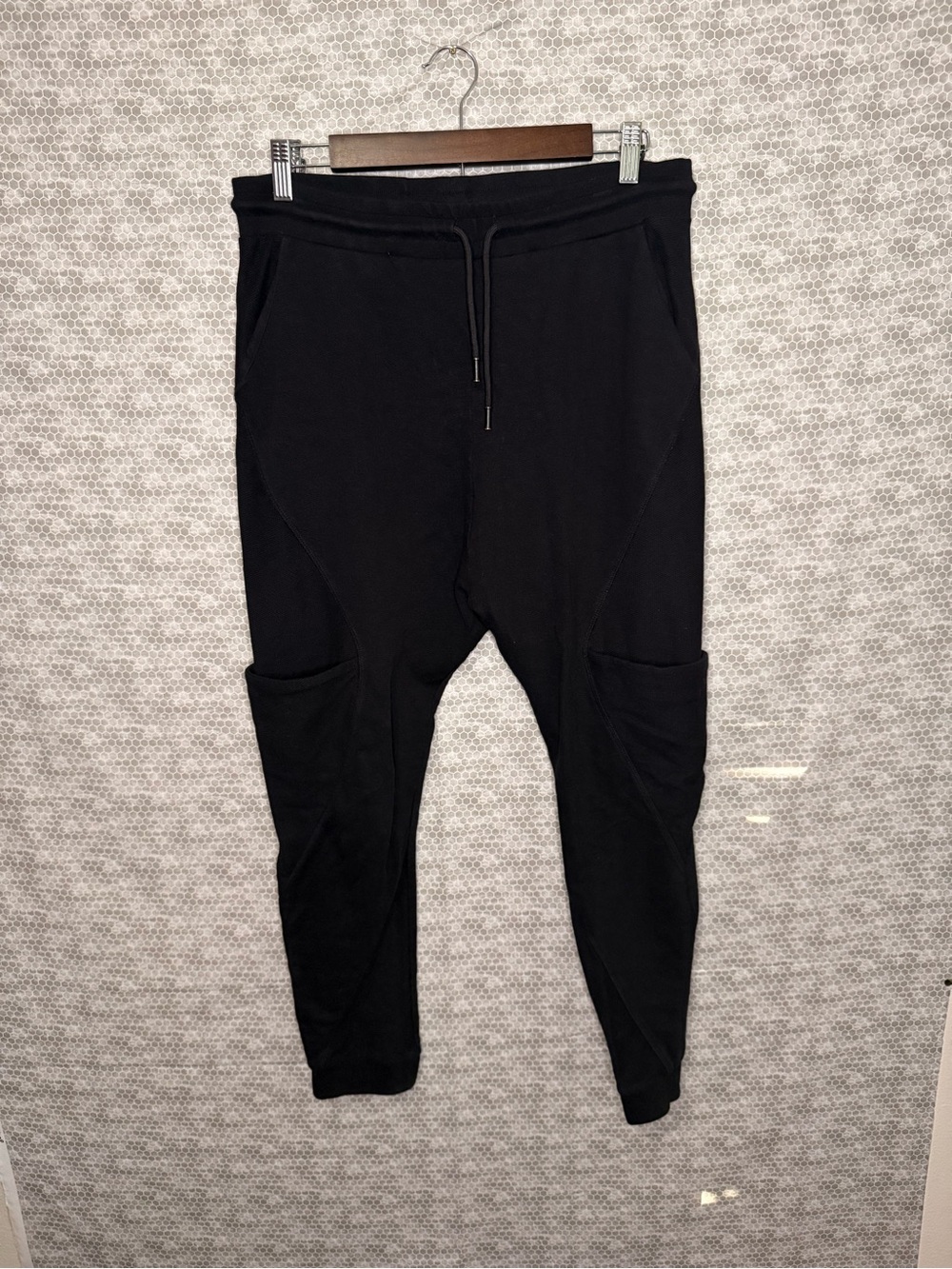 Zara Pants Large Stretch Knit Drawstring Waist Tapered joggers Black Athleisure